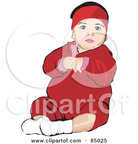 Royalty-Free (RF) Clipart Illustration of a Little Baby In A Red Outfit, Sitting Up by David Rey