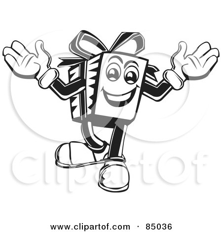 Royalty-Free (RF) Clipart Illustration of a Happy Black And White Present Guy by David Rey