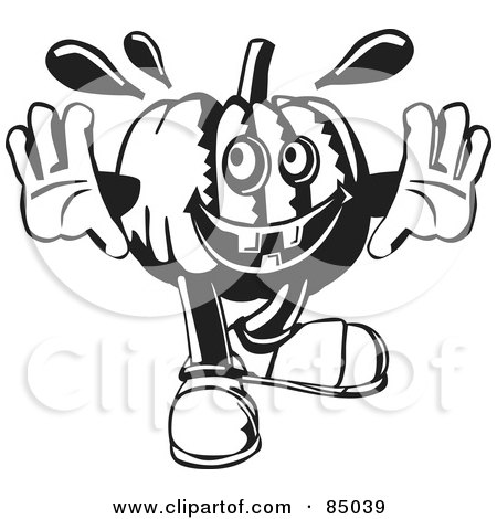 Royalty-Free (RF) Clipart Illustration of a Happy Black And White Pumpkin Holding His Hands Out by David Rey