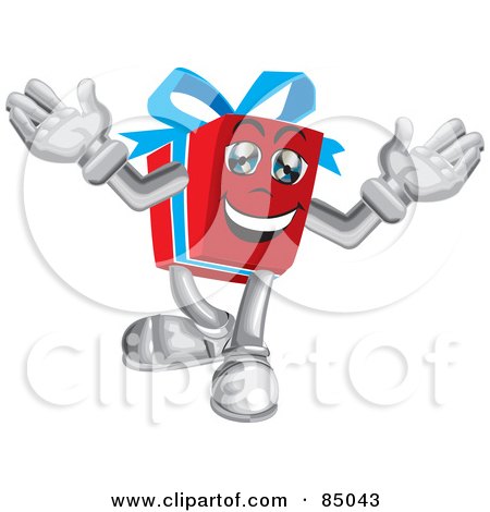 Royalty-Free (RF) Clipart Illustration of a Happy Blue And Red Present Guy by David Rey
