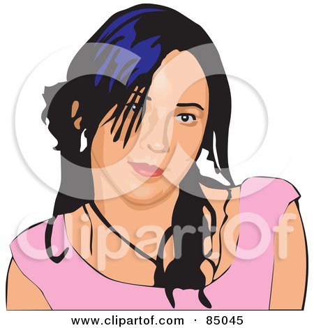 Royalty-Free (RF) Clipart Illustration of a Pretty Young Woman With Black Hair by David Rey