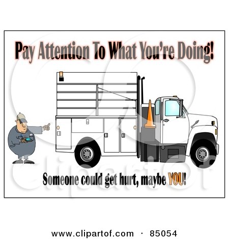 Royalty-Free (RF) Clipart Illustration of a Distracted Worker Man Text Messaging On His Cell Phone While Directing A Utility Truck To Back Up by djart