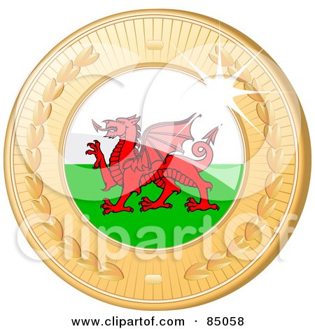 Royalty-Free (RF) Clipart Illustration of a 3d Golden Shiny Welsh Medal by elaineitalia