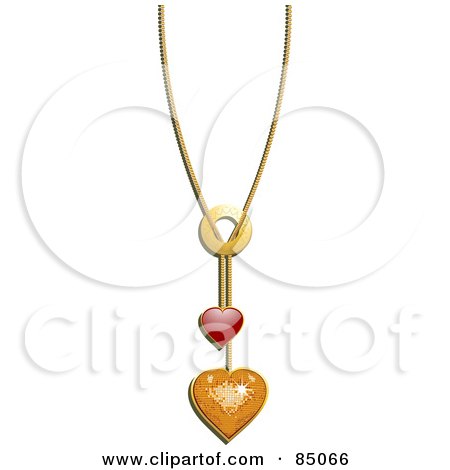 Royalty-Free (RF) Clipart Illustration of a Chain With Red And Gold Heart Pendants by elaineitalia