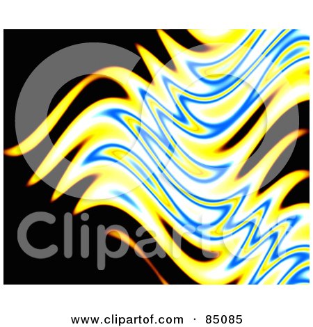 Royalty-Free (RF) Clipart Illustration of Yellow, White And Blue Flames On Black by Arena Creative