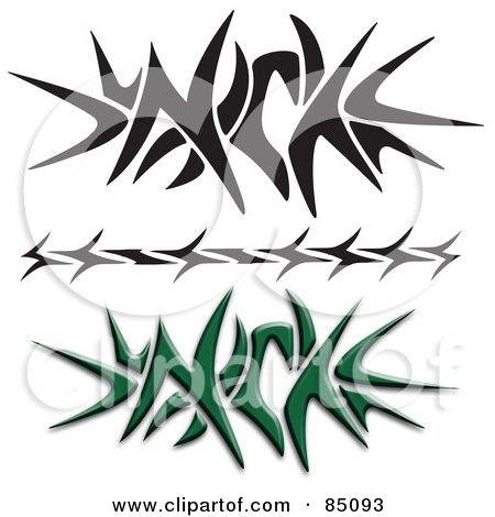 Royalty-Free (RF) Clipart Illustration of a Digital Collage Of Black And Green Nick Tribal Tattoo Designs by Arena Creative