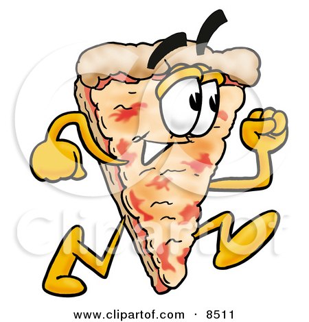 Clipart Picture of a Slice of Pizza Mascot Cartoon Character Running by Mascot Junction