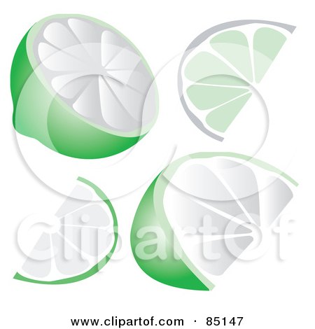 Royalty-Free (RF) Clipart Illustration of a Digital Collage Of Lime Slices, Halves And Wedges by Arena Creative