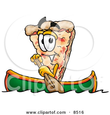 Clipart Picture of a Slice of Pizza Mascot Cartoon Character Rowing a Boat by Mascot Junction