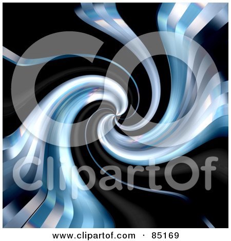 Royalty-Free (RF) Clipart Illustration of a Black And Blue Metallic Spiraling Tunnel Background by Arena Creative