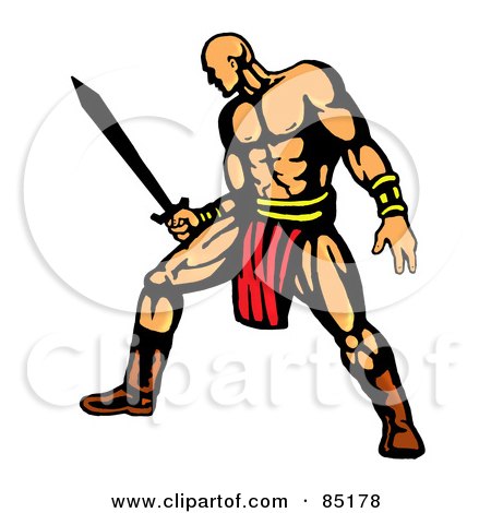 Royalty-Free (RF) Clipart Illustration of a Strong Warrior Holding A Sword by patrimonio