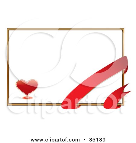 Royalty-Free (RF) Clipart Picture of a Blank White Valentine's Day Card With A Gold Border, Red Ribbon And Heart by MilsiArt