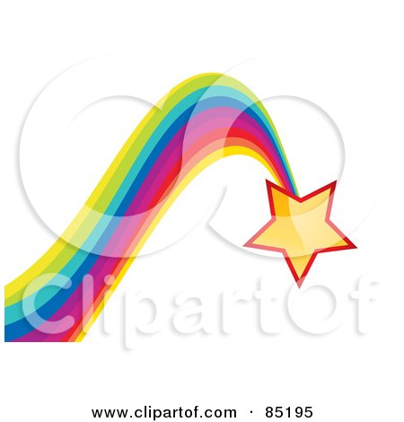 Royalty-Free (RF) Clipart Picture of a Shiny Yellow Star With A Bouncing Rainbow Trail by MilsiArt