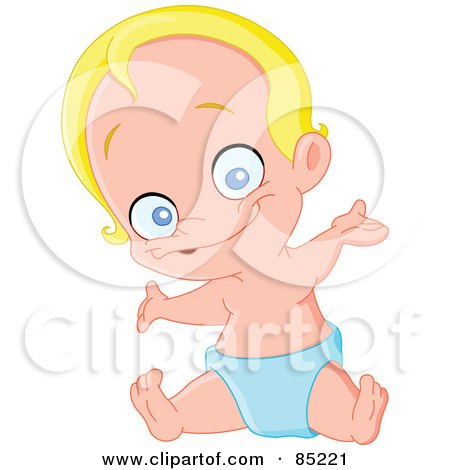 Royalty-Free (RF) Clipart Illustration of a Happy Blond Baby In A Diaper, Holding Out His Arms by yayayoyo