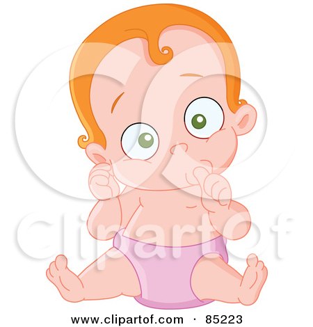 Royalty-Free (RF) Clipart Illustration of a Strawberry Blond Caucasian Baby In A Pink Diaper, Sucking Her Thumb by yayayoyo