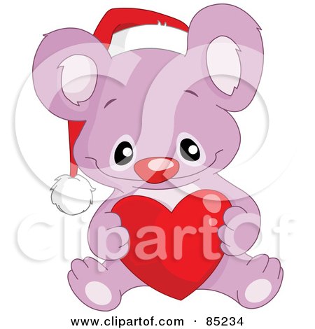 Royalty-Free (RF) Clipart Illustration of a Cute Purple Christmas Koala Wearing A Santa Hat And Holding A Heart by yayayoyo