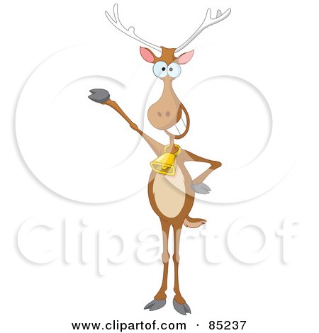 Royalty-Free (RF) Clipart Illustration of a Skinny Christmas Reindeer Wearing A Bell And Holding Up One Hoof by yayayoyo