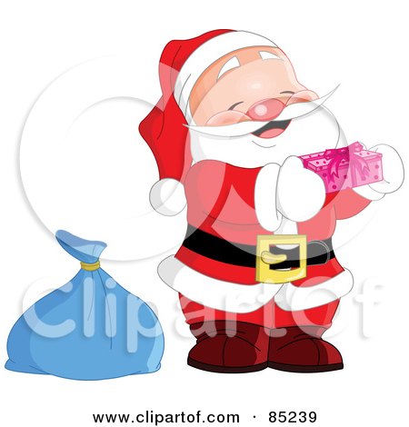 Royalty-Free (RF) Clipart Illustration of a Cute Jolly Santa Holding A Pink Gift by yayayoyo