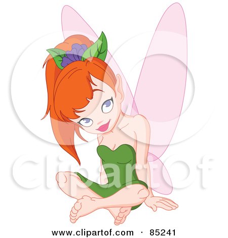 Royalty-Free (RF) Clipart Illustration of a Pretty Red Haired Pixie In A Green Dress by yayayoyo