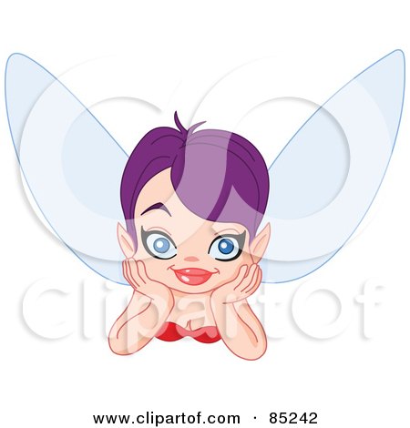 Royalty-Free (RF) Clipart Illustration of a Daydreaming Pretty Fairy With Blue Wings by yayayoyo