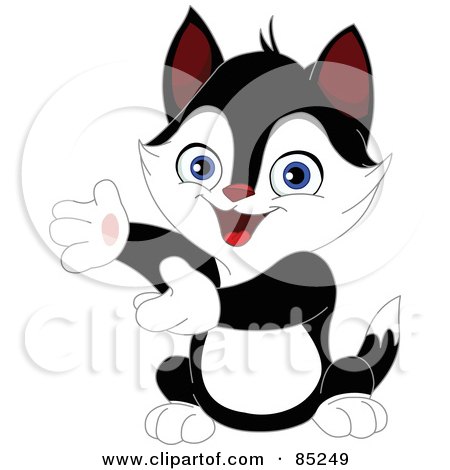 Royalty-Free (RF) Clipart Illustration of a Cute Tuxedo Kitten Presenting by yayayoyo