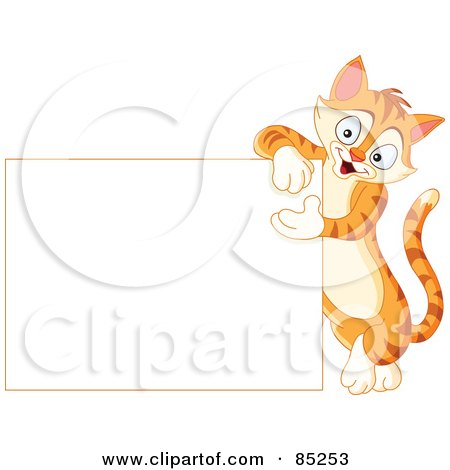 Royalty-Free (RF) Clipart Illustration of a Cute Striped Ginger Cat Presenting A Blank Sign by yayayoyo
