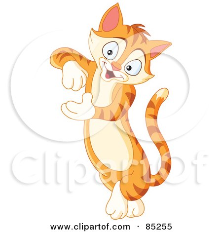 Royalty-Free (RF) Clipart Illustration of a Cute Striped Ginger Cat Leaning And Presenting by yayayoyo
