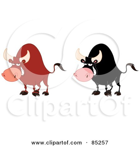 Royalty-Free (RF) Clipart Illustration of a Digital Collage Of Strong Red And Black Bulls Grinning by yayayoyo
