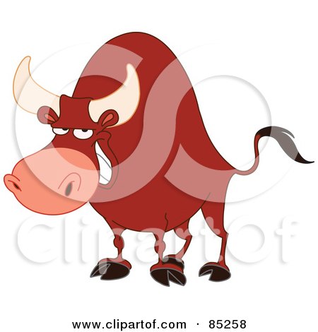 Royalty-Free (RF) Clipart Illustration of a Strong Red Bull Grinning by yayayoyo