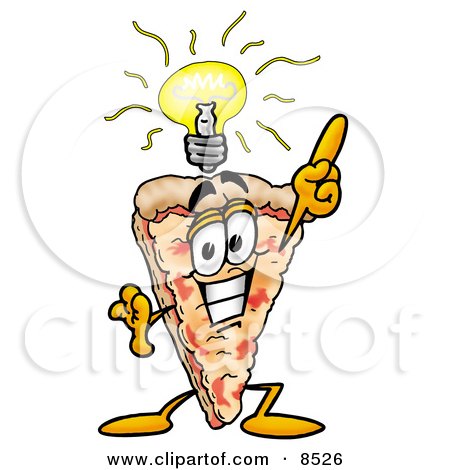 Clipart Picture of a Slice of Pizza Mascot Cartoon Character With a Bright Idea by Mascot Junction