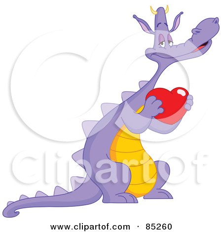 Royalty-Free (RF) Clipart Illustration of a Romantic Purple Dragon Holding A Red Heart by yayayoyo