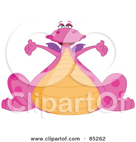 Royalty-Free (RF) Clipart Illustration of a Cute Chubby Pink Dragon Holding Her Arms Out by yayayoyo