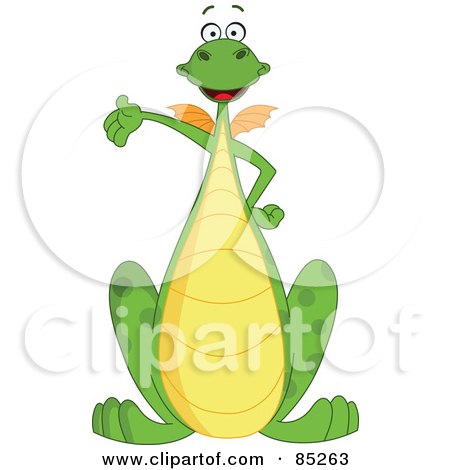 Royalty-Free (RF) Clipart Illustration of a Cute Tall Green Dragon Holding An Arm Out by yayayoyo
