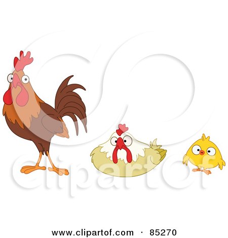 Royalty-Free (RF) Clipart Illustration of a Digital Collage Of A Bird Family, A Rooster, Hen And Chick by yayayoyo