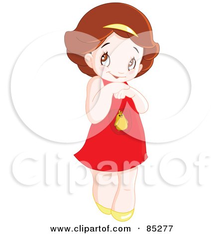 Royalty-Free (RF) Clipart Illustration of a Cute Bashful Brunette Girl In A Red Dress by yayayoyo