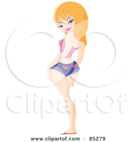 Royalty-Free (RF) Clipart Illustration of a Sexy Strawberry Blond Pinup Girl In Daisy Dukes by yayayoyo
