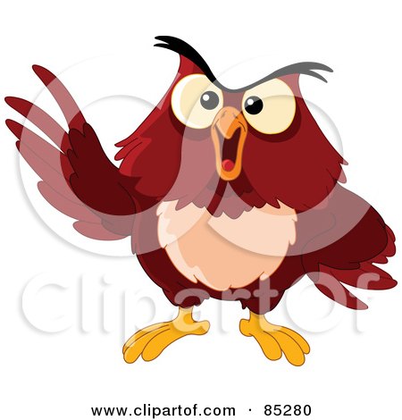 Royalty-Free (RF) Clipart Illustration of a Grouchy Brown Owl Holding Up A Wing by yayayoyo