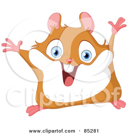 Royalty-Free (RF) Clipart Illustration of a Cute Blue Eyed Hamster Leaping Energetically by yayayoyo