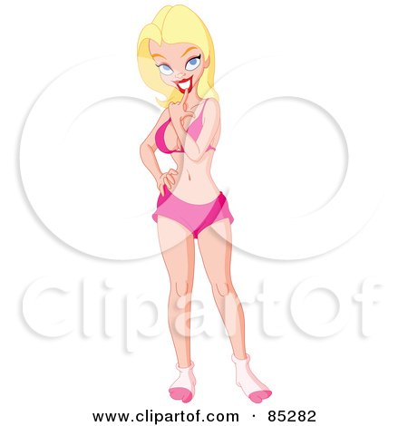Royalty-Free (RF) Clipart Illustration of a Sexy Blond Caucasian Woman In Her Underwear, Touching Her Lips by yayayoyo