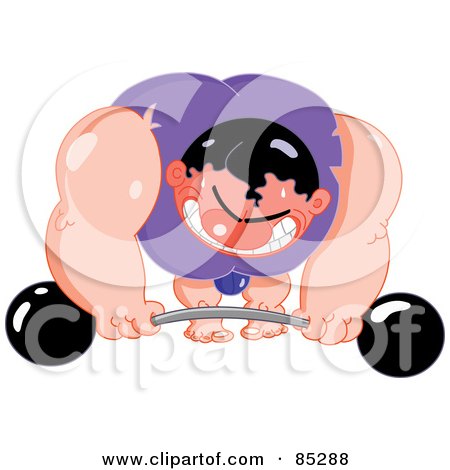 Royalty-Free (RF) Clipart Illustration of a Sweaty Buff Man Lifting A Barbell by yayayoyo