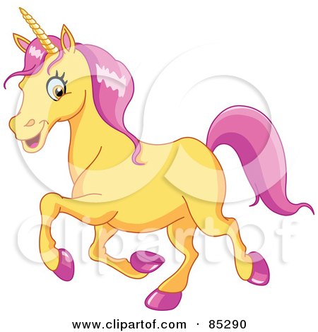 Royalty-Free (RF) Clipart Illustration of a Yellow Unicorn With Pink Hooves And Hair by yayayoyo
