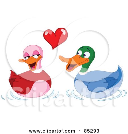 Royalty-Free (RF) Clipart Illustration of Two Adorable Ducks In Love Under A Red Heart by yayayoyo