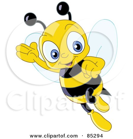 Royalty-Free (RF) Clipart Illustration of a Friendly Cute Bee Waving And Flying by yayayoyo