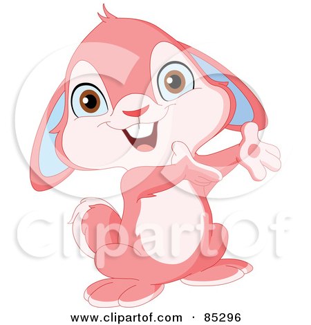 Royalty-Free (RF) Clipart Illustration of an Adorable Presenting Pink Bunny Rabbit by yayayoyo
