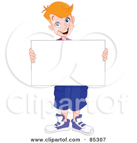 Royalty-Free (RF) Clipart Illustration of a Strawberry Blond Boy Holding A Blank Sign by yayayoyo