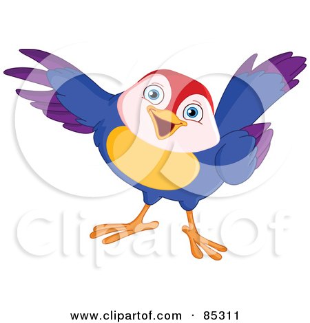Royalty-Free (RF) Clipart Illustration of a Friendly Colorful Bird Pointing With Its Wing by yayayoyo