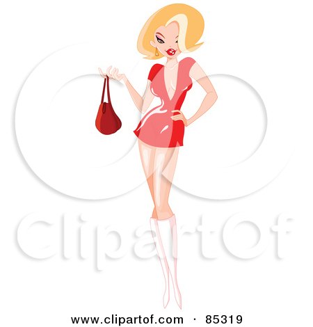 Royalty-Free (RF) Clipart Illustration of a Sexy Blond Woman In A Short Red Dress And Boots by yayayoyo