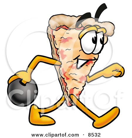 Clipart Picture of a Slice of Pizza Mascot Cartoon Character Holding a Bowling Ball by Mascot Junction