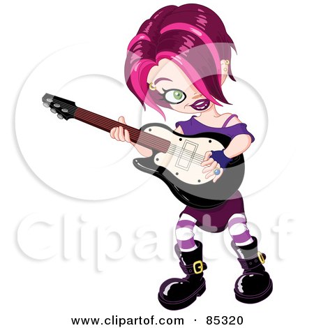 Royalty-Free (RF) Clipart Illustration of a Caucasian Punk Woman Playing An Electric Guitar by yayayoyo