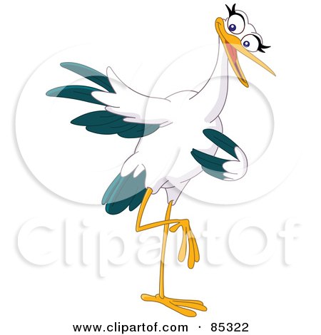 Royalty-Free (RF) Clipart Illustration of a Friendly Pointing Stork Balanced On One Leg by yayayoyo